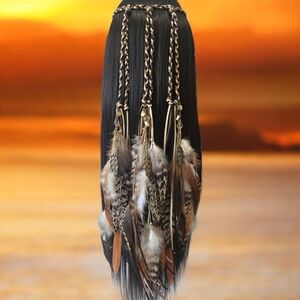 Boho Feather Braided Headband, Adjustable